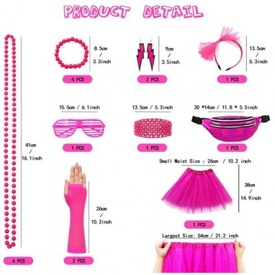 Set Déguisement Années 80 Pour Femme – Tutu Fluo, Résille, Collants, Lunettes, Bandeau – Soirée Disco Rétro
