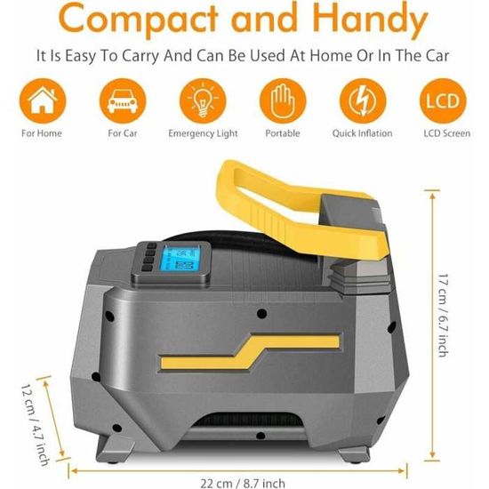 Compresseur D'air Portable 12V 150 PSI – Gonfleur Pneus Auto, Vélo – Écran LCD, Lampe LED, Arrêt Auto