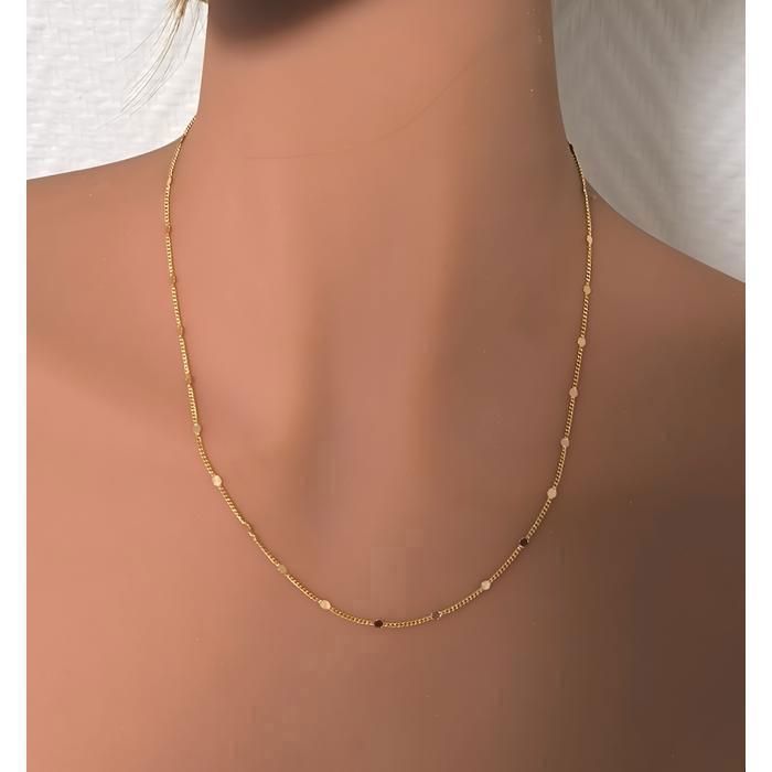 Chaîne De Cou Gourmette Femme 45 Cm - Plaqué Or Jaune 750 - Maille Fine 1.3mm (Neuf Avec étiquettes)