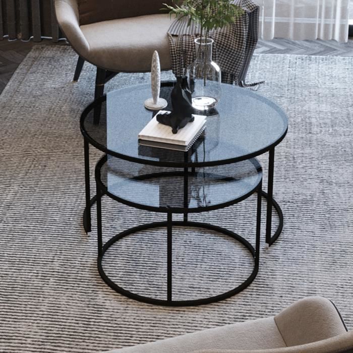 Tables Basses Gigognes Lot De 2, Grande Table Basse Ronde En Verre