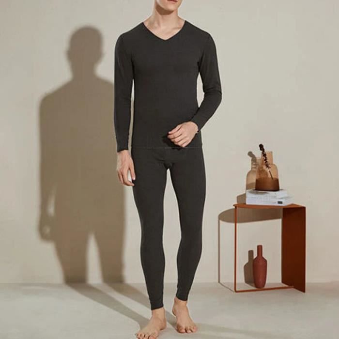 Calecons longs en coton double de sourire pour hommes ensemble de sous vetements astronomiques haut thermique Gris clair Cdiscount Pret a Porter