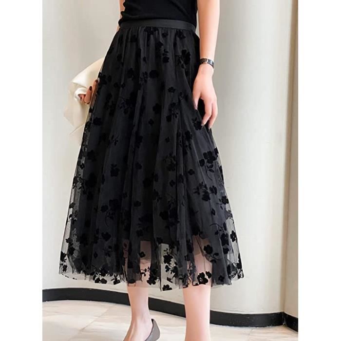 Jupe Femme Tulle Pliss Hauteur Taille A Ligne Mesh Loisirs