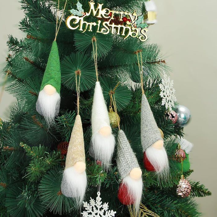 6 Ornements Gnomes Suspendus Noël - Tissu Non Tissé - Décorations Sapin Vert - Cadeau Festif
