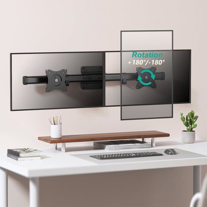 Support Mural Écran PC Double Bras Pour 17-32" - Réglable, Inclinable, Rotatif, Charge 2x9 Kg, VESA 75/100 Mm