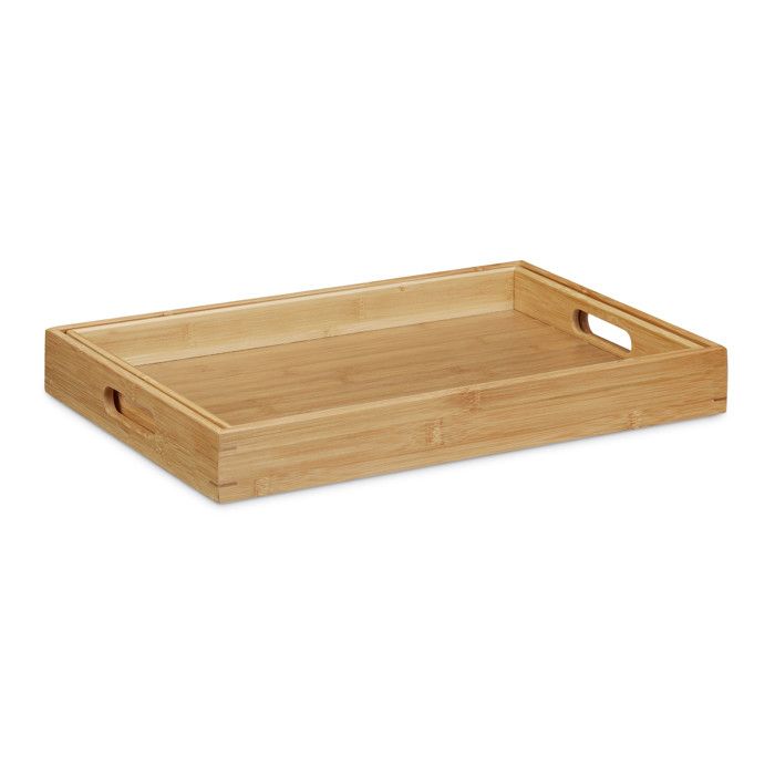 Relaxdays Plateau De Service En Bambou Avec 2 Poignées Et Bord Surélevé - Rectangulaire 7 X 50 X 30 Cm, Naturel