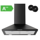 FIREGAS Hottes Aspirantes 60cm 368m³/h-Evacuation ou Recyclag-Hotte Murale-Noir-Classe énergétique A++