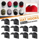 ROKOO 10pcs Crochets noir muraux pour chapeau, support de casquette de baseball adhésif sans poinçon, pour salon chambre
