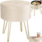 TABOURET - TECTAKE - Tabouret AVA avec Coffre de Rangement 105 L aspect Velours et Table d'Appoint 375 cm x 445 cm - Crème