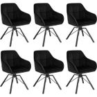 WOLTU Chaise Pivotante à 360°, Lot de 6, Chaise Salle à Manger Scandinave, Fauteuil de Cuisine en Velours, Noir W0ATT0021-6