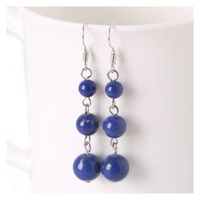 Boucles d'oreilles pendantes 3 boules en Lapis Lazuli - Livraison offerte !!! Bleu