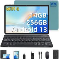 Andriod 13 Tablette Tactile 10 Pouces, 14Go RAM 256Go ROM(TF 1To), WiFi 6 Tablettle pc Octa Core, Caméra 8+5MP, 7000mAh,Bluetooth