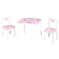 ROBA Ensemble Table + 2 Chaises Enfants - Krone - Motif Princesse - Table de Jeu et d'Apprentissage - Rose / Blanc