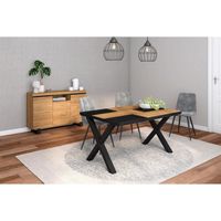 Ensemble de meubles de salon, Table 140 Bicolore pieds X 6 convives, Crédence / Buffet 140 Tall, Chêne et Noir, RF1269