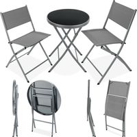 TECTAKE Ensemble table et chaises de jardin bistrot DÜSSELDORF pour 2 personnes Pliable Résistant aux UV - Gris
