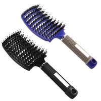 2 Pcs Brosse à poil de sanglier-Accessoires coiffure Meilleure pour démêlage de cheveux épais et démêlant-Noir et Bleu
