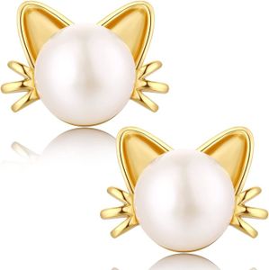 Boucle d'oreille Boucles d'Oreilles - Miaofu - Perles Argent Sterling 925 Plaqué Or Blanc 18 Carats - Perles d'eau douce - Chat
