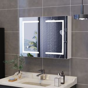 HOMCOM Miroir de Salle de Bain avec Placard et étagères - 4 étagères