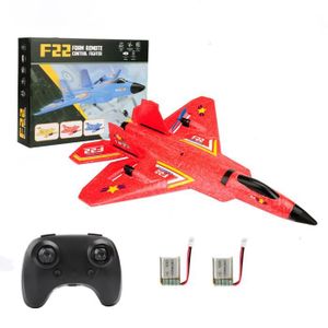 AVION - HÉLICO Boîte à 2 piles rouge-Avion F22 Raptor Fighter RC pour enfants, avion télécommandé avec lumière, ailes parten