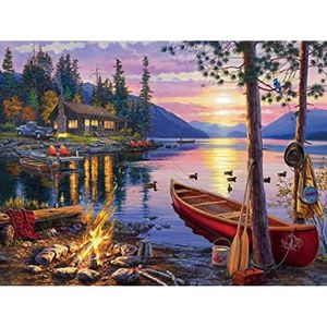 TABLEAU - TOILE 5D Diamond Painting Sunset Lac, Diy Peinture Diama