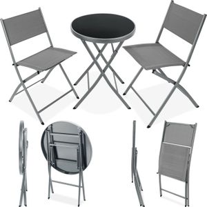 Ensemble table et chaise de jardin TECTAKE Ensemble table et chaises de jardin bistrot DÜSSELDORF pour 2 personnes Pliable Résistant aux UV - Gris