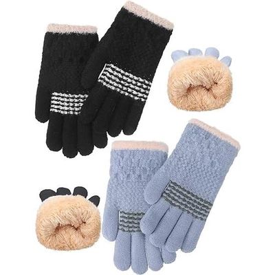 Moufles Tricotées Pour Enfant 2-4 Ans - 3 Paires, Doigts Libres, élastiques, Chaudes, Motif Lapin - 11