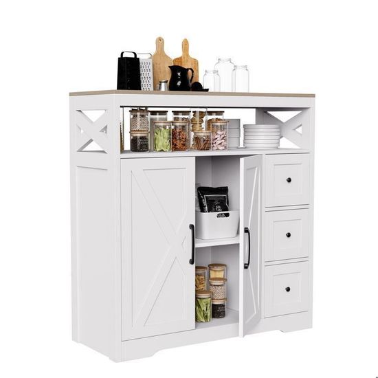 Buffet de Cuisine 100 cm avec Éclairage LED et Prises Intégrées Buffet de Cuisine 100 cm avec Éclairage LED et Prises Intégrées