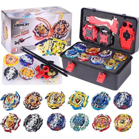 Set De Toupies Combat Burst – 10 Toupies Métal Avec 3 Lanceurs Et Poignée – Jeu De Bataille Pour Enfants 6+ – Cadeau Anniversaire