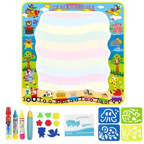 Tapis de dessin à l'eau magique,tapis de gribouillage à colorier avec  stylos magiques,jouets Montessori,tableau de - D 100x100cm - Cdiscount Jeux  - Jouets
