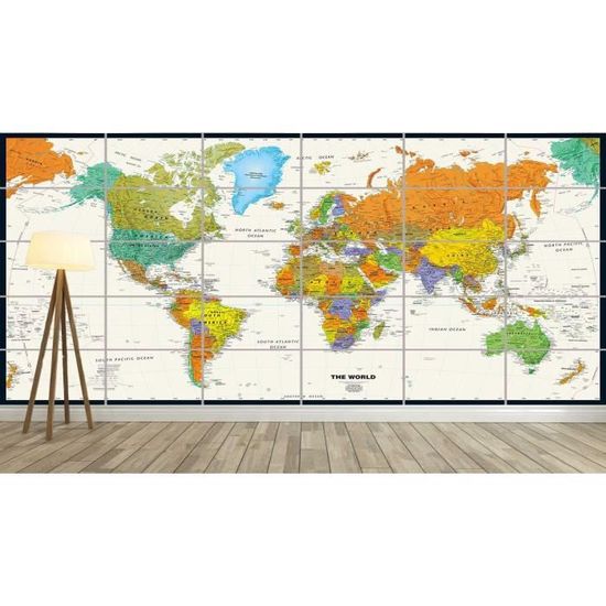 CARTE DU MONDE EN FRANCAIS XXL Poster Home Deco Salon 252cmX150 Large print 02