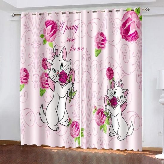Rideau Occultant - Chat Floral - 100% Polyester - 2 Pièces - 60x120cm