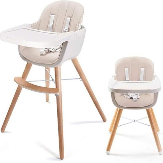 Chaise haute évolutive 2 en 1 - Style Scandinave - Pour bébé - Blanc