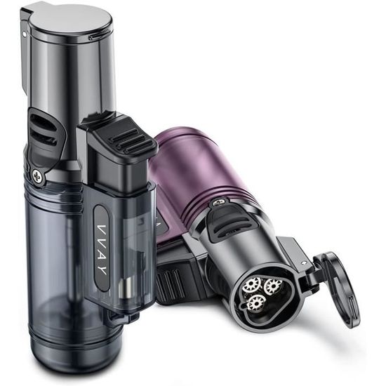 Briquet Tempête Gaz Rechargeable 3 Jets Flammes - Puissant Et Résistant Au Vent (Gaz Non Inclus