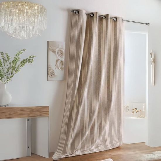 Rideau A Rayures Verticales En Coton Ecru Et Ficelle 145 X 265 Cm Cdiscount Maison