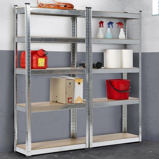 Étagère Métallique IDMarket 8 Plateaux 180cm - Support 130kg/plateau Avec Vestiaire | Rangement Garage Modulable