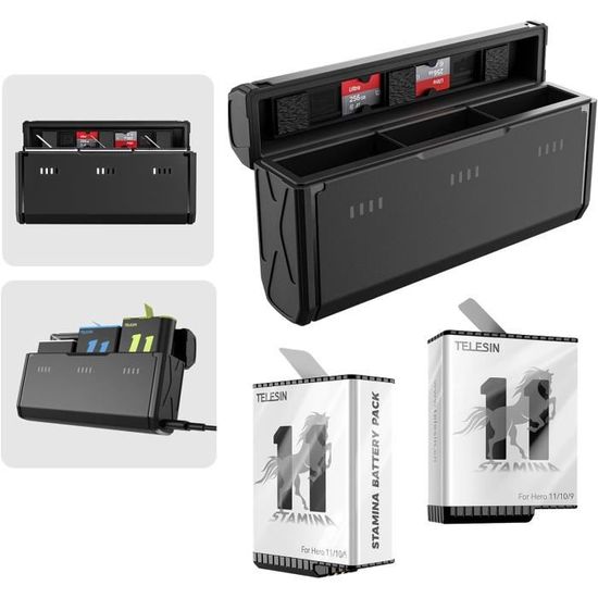 MotuTech Chargeur Rapide 20W Pour GoPro Hero 13 Black - Station De Charge Pour 3 Batteries, USB-C PD3.0