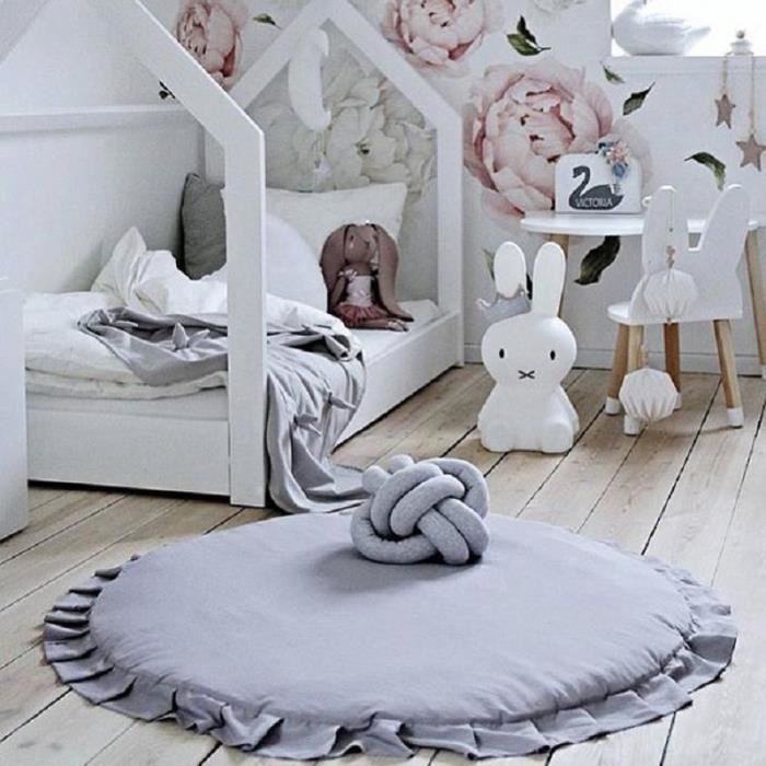 Tapis d'Éveil de Jeu Bébé Enfant, Tapis de Jeu en Coton Pour Bébé Tapis Rond, Chambre D'enfants Tapis de Couchage 100x65cm - Gris