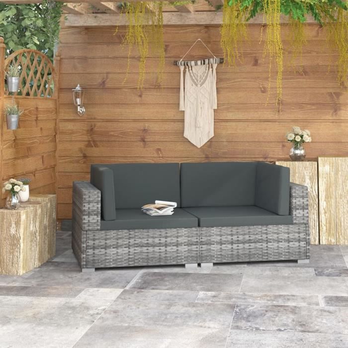 JINGY Chaises d'angles 2 pcs avec coussins Résine tressée Gris #1