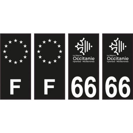 66 Pyrénées Orientales logo noir autocollant plaque immatriculation auto sticker Lot de 4 Stickers - Angles : droits