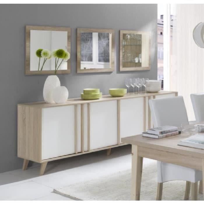 PRICE FACTORY - Buffet, enfilade, bahut GM MALMO + 3 miroirs. Meuble design type SCANDINAVE. Effet ultra tendance pour votre salon