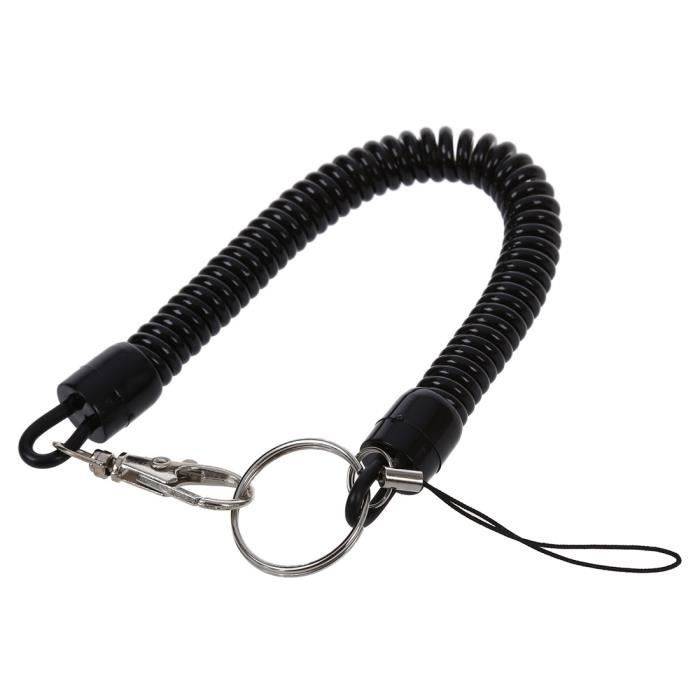 Noir Ressort Corde Cordage Pivotant Mousqueton Porte-cles Sangle Chaine