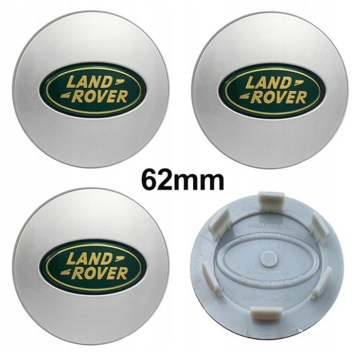 4 x 62mm Land Rove Argent+Ver Logo Caches Moyeu Centre Roue Enjoliveur