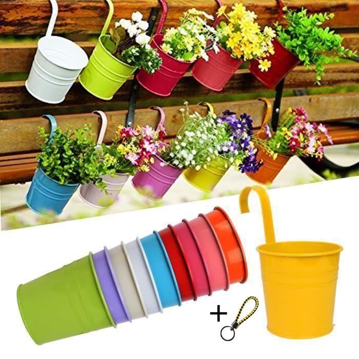 LOT 10pcs Pots de Fleurs Exterieur à Accrocher Colorés Amovible Décoration Jardin Maison Balcon Cadeau Noël Anniversaire Fête