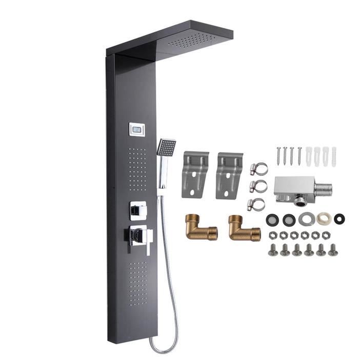 Ollowshop® Panneau Douche Thermostatique Colonne Hydromassante Ecran Affichage LCD Ensemble Douche Mur en Acier Inoxydable HB069