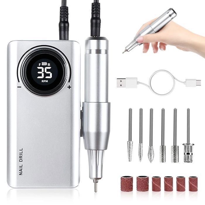 Delanie Ponceuse pour Ongles Professionnel 35000 Tours Electrique Rechargeable avec Affichage de LED et 6 Embouts