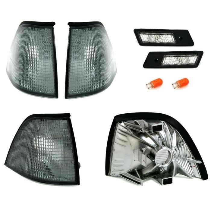 4 CLIGNOTANT AVANT + LATERAUX NOIR TRANSLUCIDE BMW SERIE 3 E36 BERLINE COMPACT PHASE 1 09/90-09/96