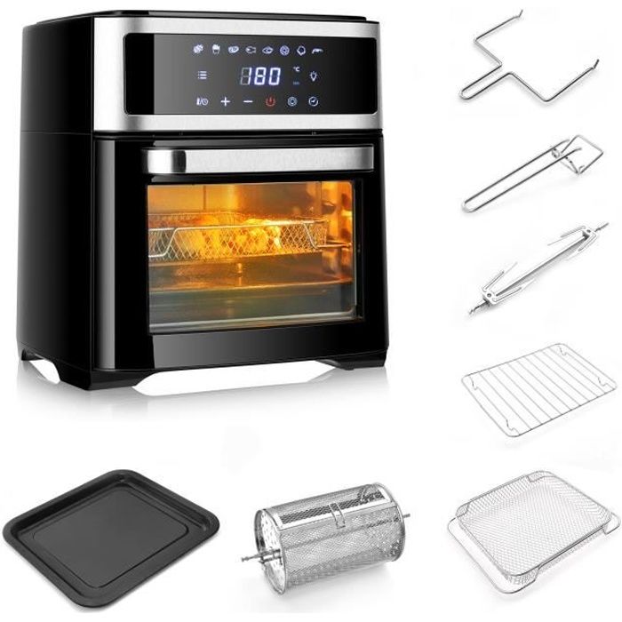 DREAMADE Friteuse Électrique à Air 1700W, Mini-four 13 L Multifonctionnel 8 en 1 avec Écran Tactile LED et Accessoires Riches, Noir