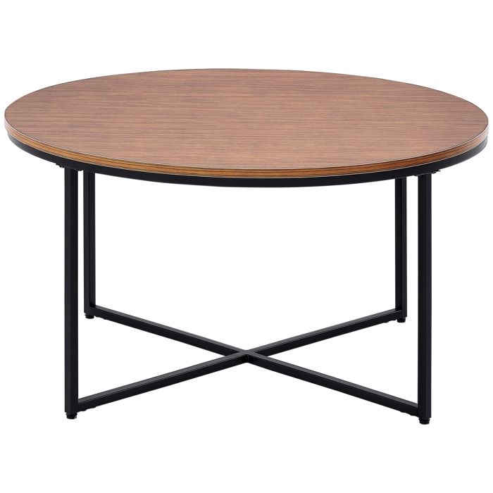Table basse ronde style industriel dim. Ø 80 x 45H cm métal noir panneaux particules imitation bois 80x80x45cm Marron
