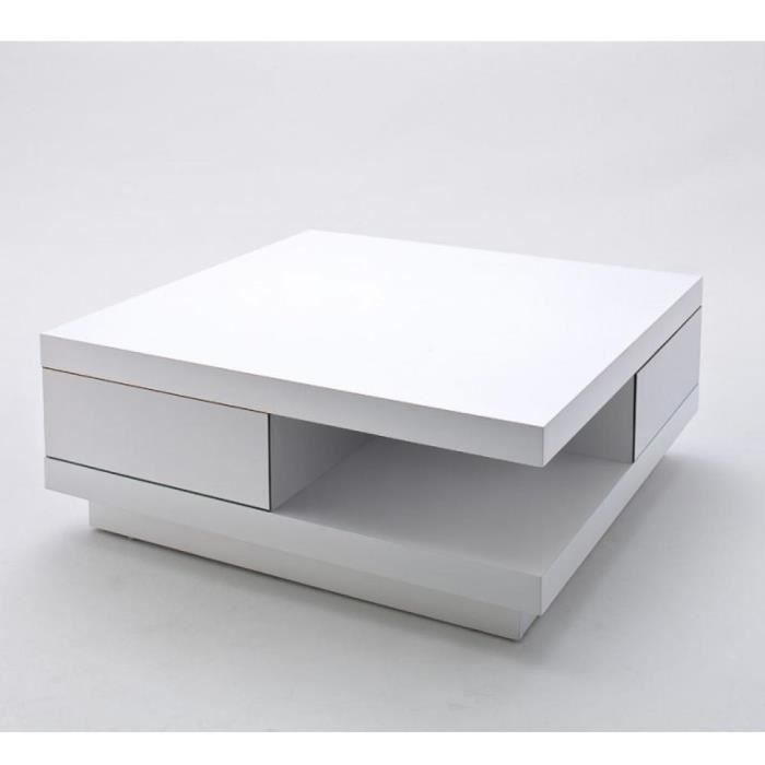 Table Basse carrée ALBI finition laquée blanc brillant 2 tiroirs blanc Bois Inside75