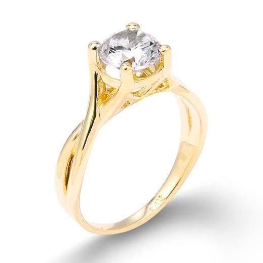 Bague Femme 14 ct Or Jaune 585/1000 3.0 ct Oxyde de Zirconium Solitaire - Infinité - Band