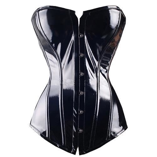 X nouveau noir PVC Steampunk à lacets dos Sexy corps Bustier corset femmes taille formateur Corsets grande taille S - Type Noir